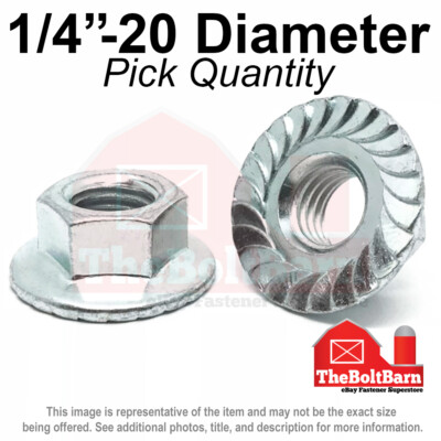1/4''-20 Case Hardened Serrated LARGE Flange Whiz Lock Nut Zinc Coarse (Pick Qty)