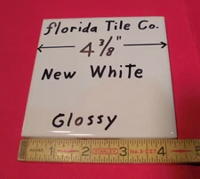 1 pc.  New White #100: 4-3/8" Glossy Ceramic Wall Tile by florida Co.   NOS
