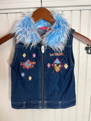 Lil' Bratz Vintage Y2K Denim Jacket Vest Faux Fur Collar Size 4t Toddler Rare - Picture 5 of 6