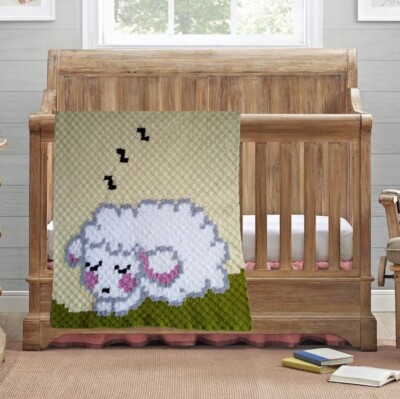 Handgehäkelte Woll Babydecke mit kleinem Schaf Schlafendes Schaf Decke