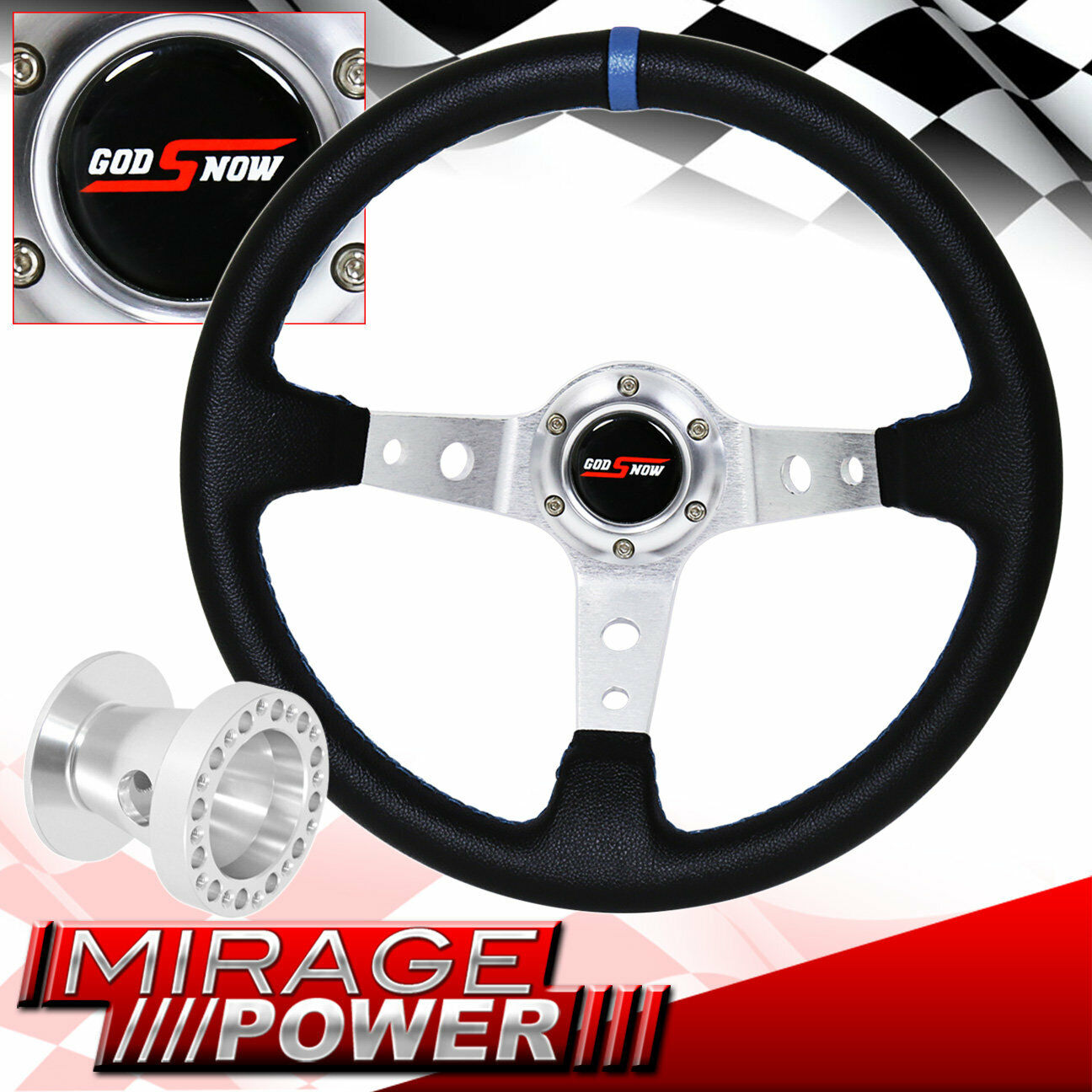 Deep Dish Black Steering Max Free shipping anywhere in the nation 51% OFF Wheel Silver Center Adapter + Chrome Fo