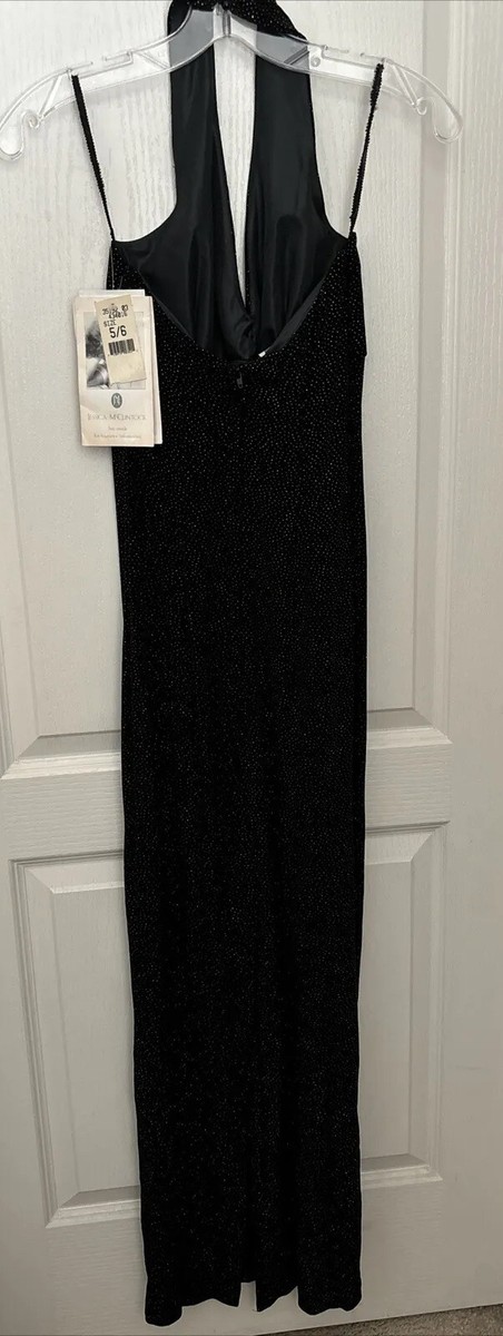 jessica mcclintock halter dress VTG Sz 5/6 Maxi Gown Sparkly Black Made In USA swatches-soft-bloom-drop-waist-strapless-maxi-dress