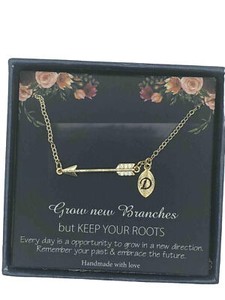 Authentic Sideways Arrow Necklace initial D 14K Gold Plated Grow Branches Inspiring
