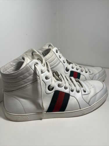 $585 Gucci GG White High Top Vintage Sneakers Gucc