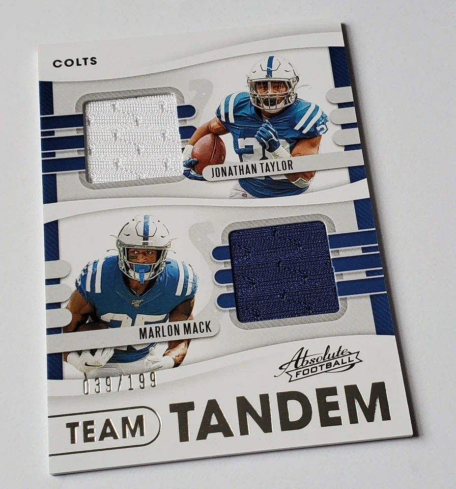 JONATHAN TAYLOR MARLON MACK 2020 Panini Absolute Team Tandem #23 Dual Patch /199 - Image 3 of 4