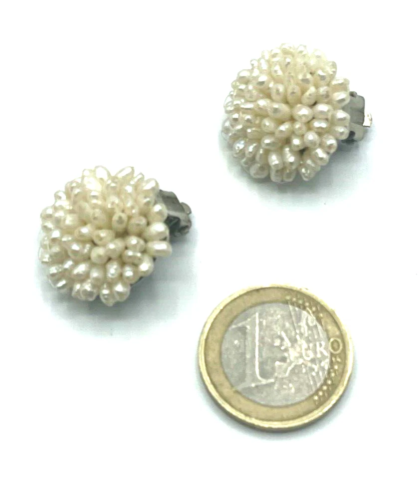 Gr. Ohrringe Ohrclips Clips echte Perlen Handarbeit 70er Jahre Ø 22 mm gepflegt - Bild 2 von 4