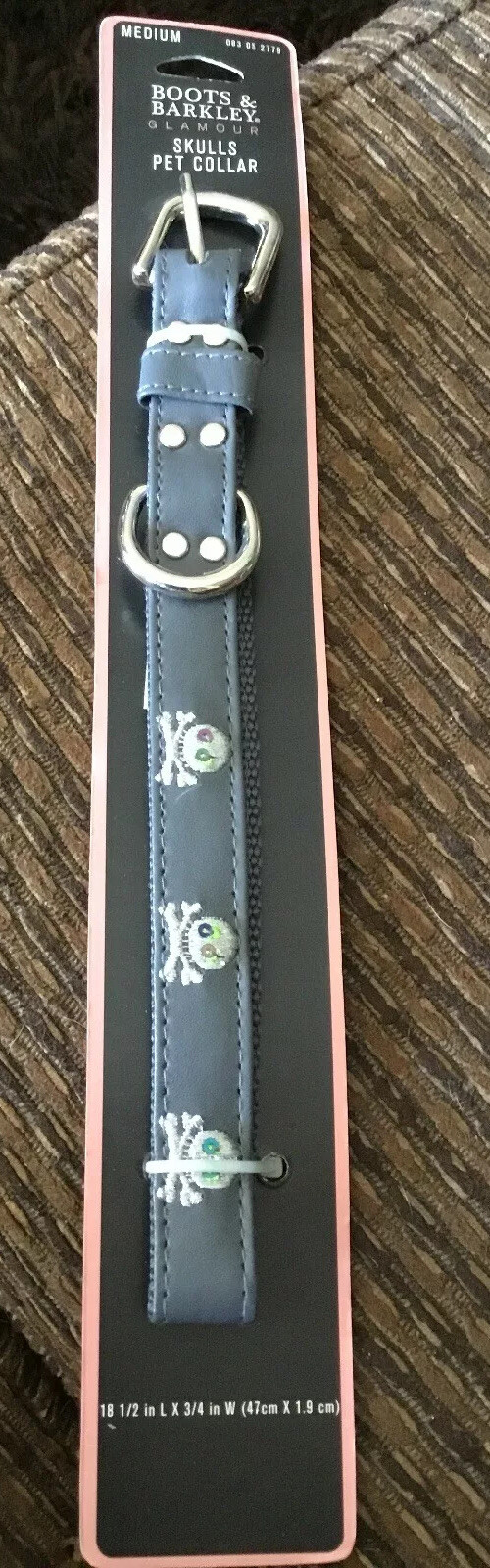 Boots & Barkley glamour SKULLS Pet Collar Grey 18 1/2” L x 3/4” W