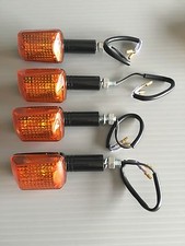 Motorcycle / Scooter Mini Rectangle Indicators Black Amber Long Stem 2 Pairs 8mm