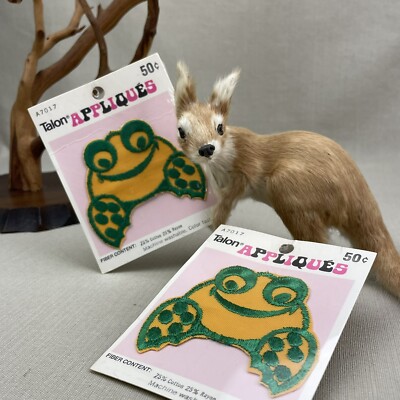 2x Talon FROG Appliques Vintage 1973 Sew-On Patch Donahue Sales Yellow Green