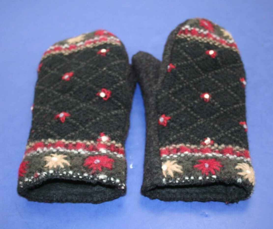 NWOT Recycle Womens Embroidered Red/Black Felted Wool FleeceLined