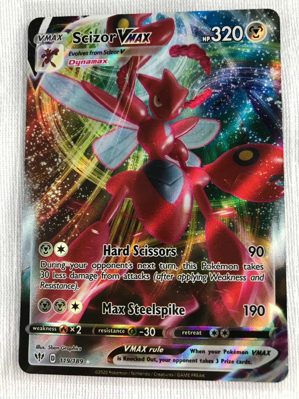 Scizor VMAX FULL ART ULTRA RARE 119/189 Pokemon SWSH Darkness Ablaze Holo NM