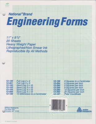 National Engineering Forms 12-282 20 Squares per In Graph Paper 11'' x 8.5'' 20 sh