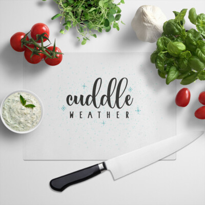 JUNIWORDS Glasschneidebrett ''Cuddle weather'' Weihnachten Christmas Geschenk Büro