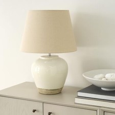 Nourison 20" White/Sand Farmhouse Ceramic Pot Table Lamp for Bedroom, Living