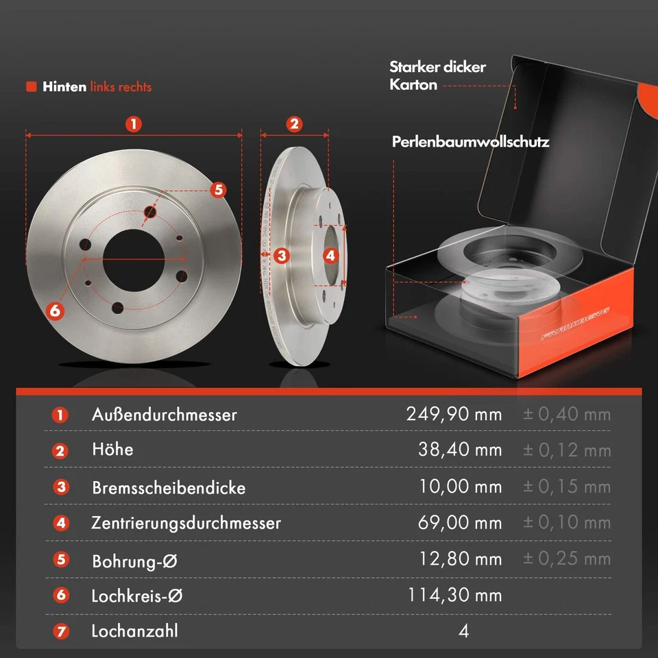 Bremsscheiben Bremsbeläge Hinten 249,9mm für Mitsubishi Colt 6 Smart Forfour 454 - Bild 4 von 4