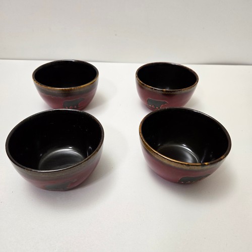 4 Woodland Home Studios kleine rote Dessertschalen Bären 4,5" B x 2,5" T
