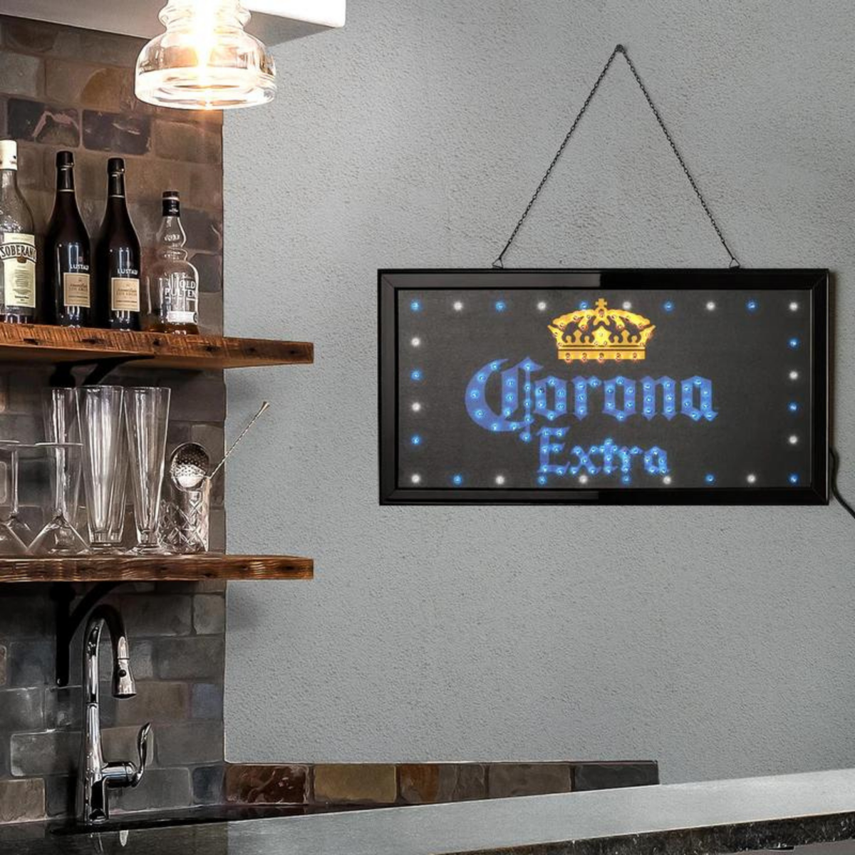 Corona Extra Framed & Flashing Hanging LED Sign, Bar Man Cave Game
