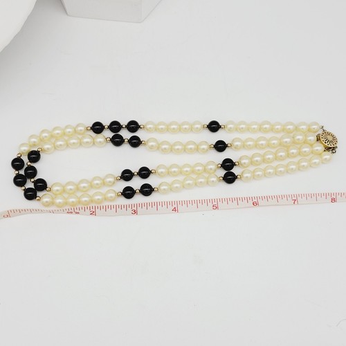 Vtg Glass Faux Pearl Black Beaded Necklace 14/20 Gold Filled Clasp Double Strand - Picture 7 of 9