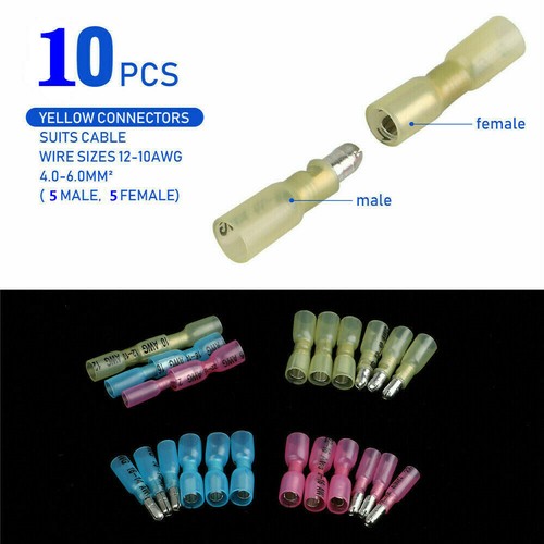 50Pcs Heat Shrink Bullet 22-10AWG Wire Connector Male Female Crimp Terminals Kit - Bild 5 von 9