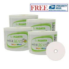 200 Pack Ridata DVD-R 16X 4.7GB White Inkjet Hub Printable Blank Recordable Disc