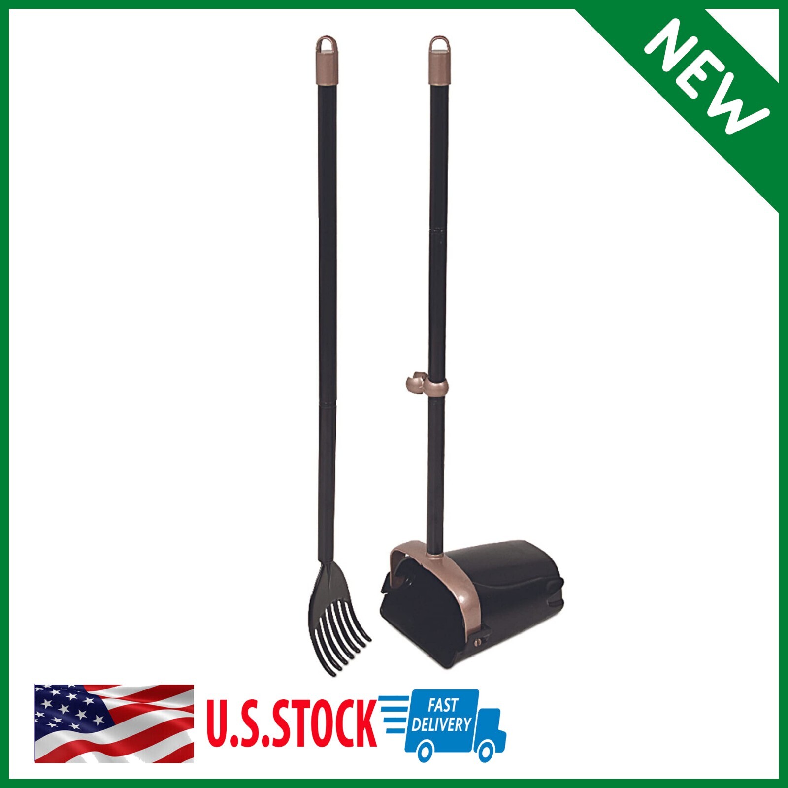 Dog Pet Pooper Scooper Waste Picker Poop Handle Shovel Swivel Bin Rake