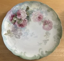 O P Co. Syracuse China Plate 9.75” Hand Painted Roses Antique
