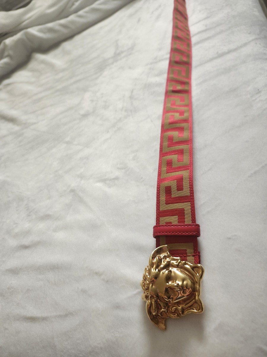 Versace Men's Size 85/34 Calf Leather Medusa Red and Gold Designer