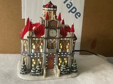 CITY HALL   FIBER OPTIC CHRISTMAS VILLAGE HOUSE TALL 10" INCHES