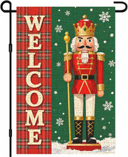 Merry Christmas Nutcracker Santa Garden Flag 12X18 Inch Double Sided Crown Staff