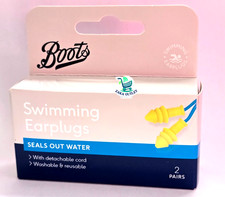 Boots Swimming Earplugs with Detachable Cord Washable & Reusable 2 Pairs