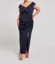 EX YOURS CURVE LADIES LONDON GATHERED MAXI DRESS NAVY NEW SIZE 18 (REF 281)