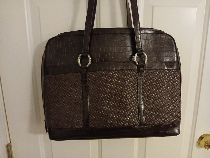 Coldwater Creek Laptop Tote Faux Brown Leather Croc Embossed & Basket Weave