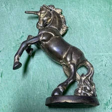 Vintage Unicorn Rearing Up Hind Legs Solid Brass Metal Figurine 7.5” 1.8 Lbs.