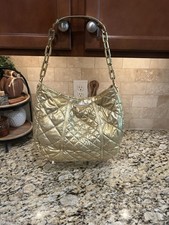 Tory Burch Quilted Gold Metallic Leather Tote Bag