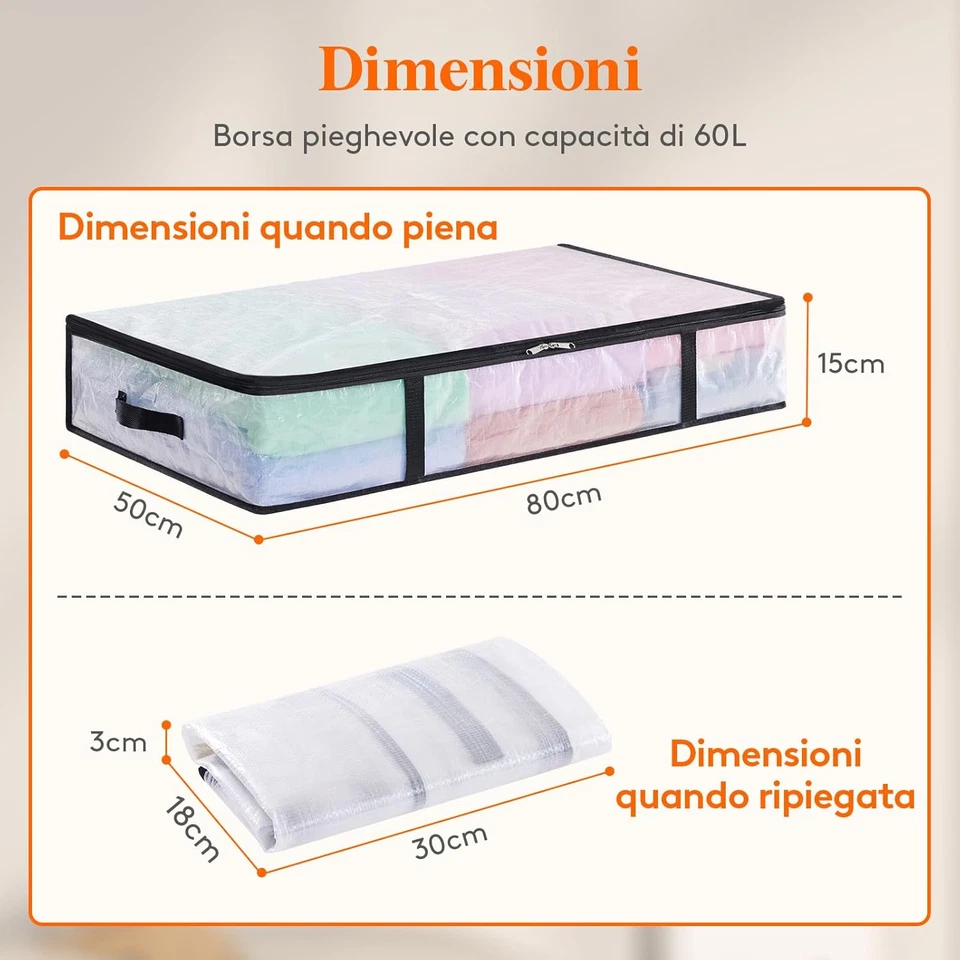 4 Pezzi Scatole per Vestiti Trasparente 60L, Contenitori Sottoletto Pieghevole C - Immagine 4 di 4