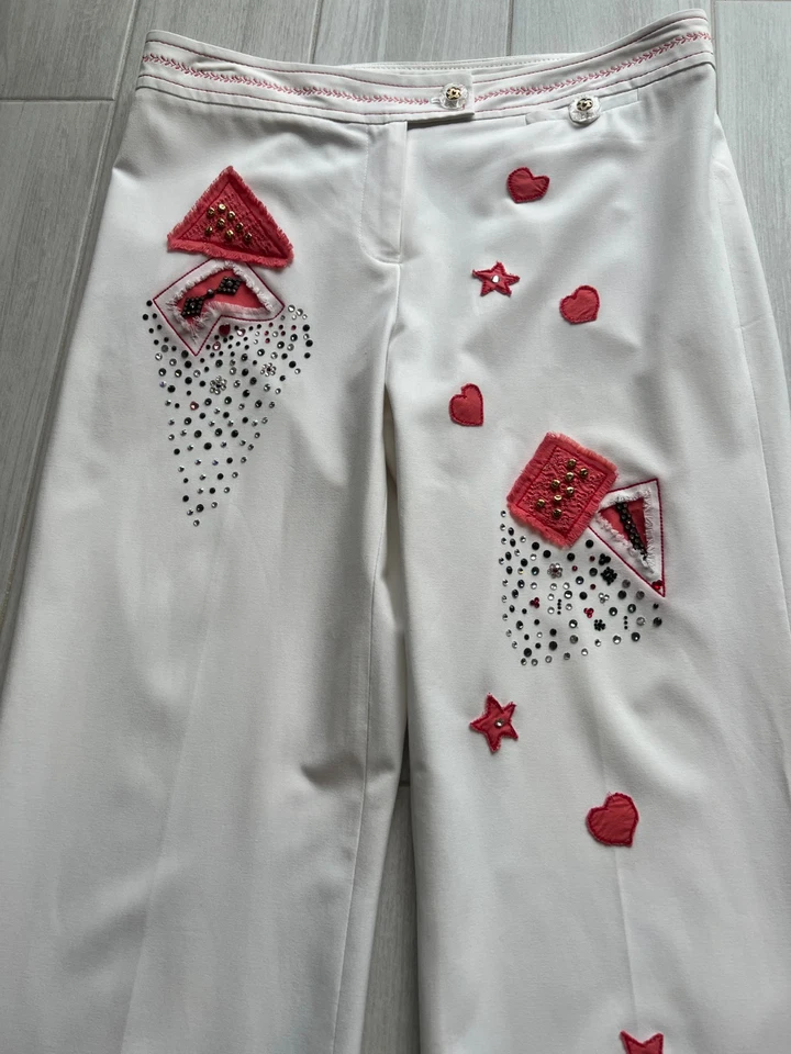 Pantalones acampanados bordados con estrás blancos para mujer talla 8 inspirados en Elvis reciclados Foto 2 de 4