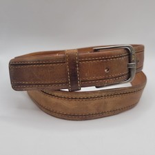 Vintage YSL Belt Mens 34 Brown Saddle Leather Contrast Stitch Dress Casual