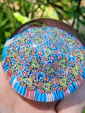Nice Antique Murano Glass Millefiori Paperweight Red,Blue Yellow Turquoise Canes
