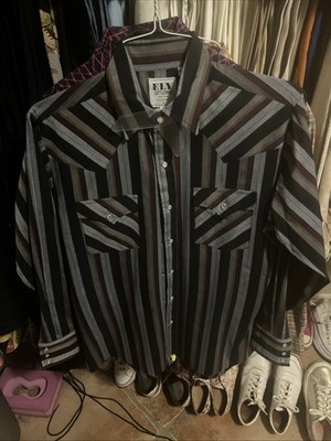ELY Cattleman Western Shirt Men's Size M Pearl Snaps Long Sleeve Stripe