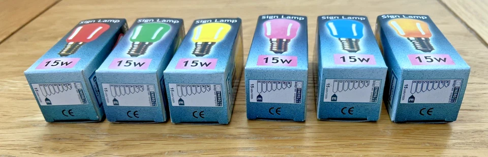 6x Crompton 25W SES E14 250Volt PYGMY Sign Lamp 25 Watt Bulb Multicoloured - Image 3 of 4