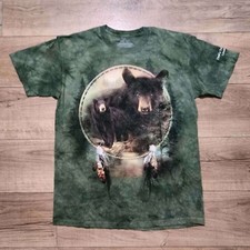 The Mountain Mens Black Bear Dreamcatcher Tie Dye T-Shirt Green Large USA Made
