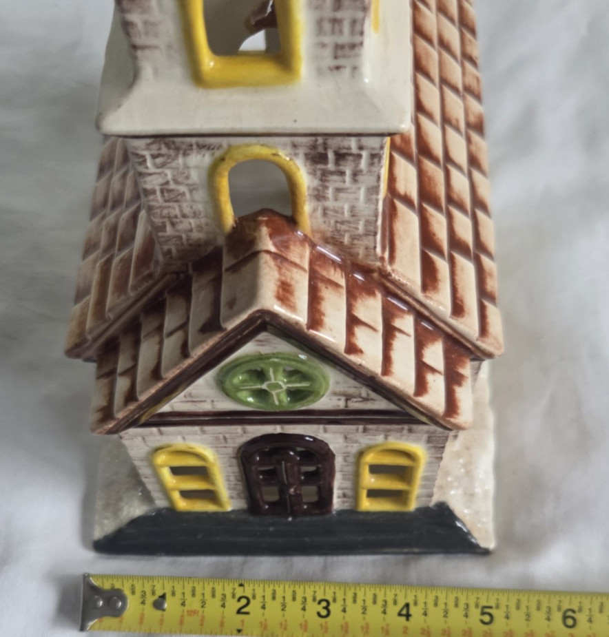 Byron Molds 1979 Ceramic Brown Yellow Sparkles Church Light Christmas Village