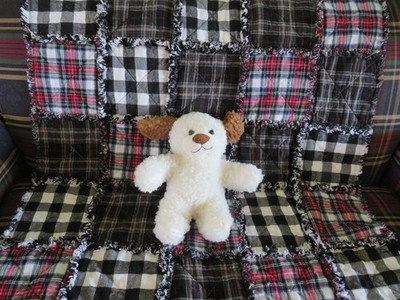 Flannel Rag Quilt With Batting, Stroller Size 35 x 35, Plaid
