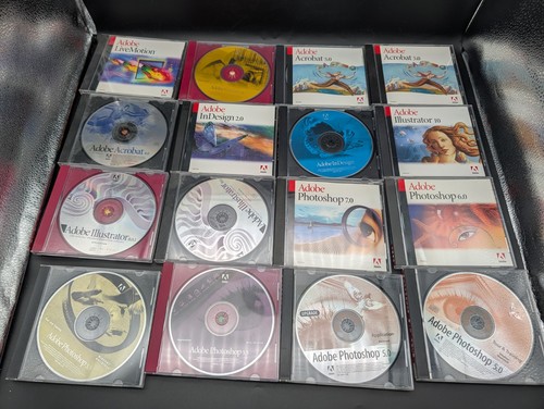 Adobe Photoshop Illustrator InDesign Acrobat GoLive LiveMotion Vintage Discs