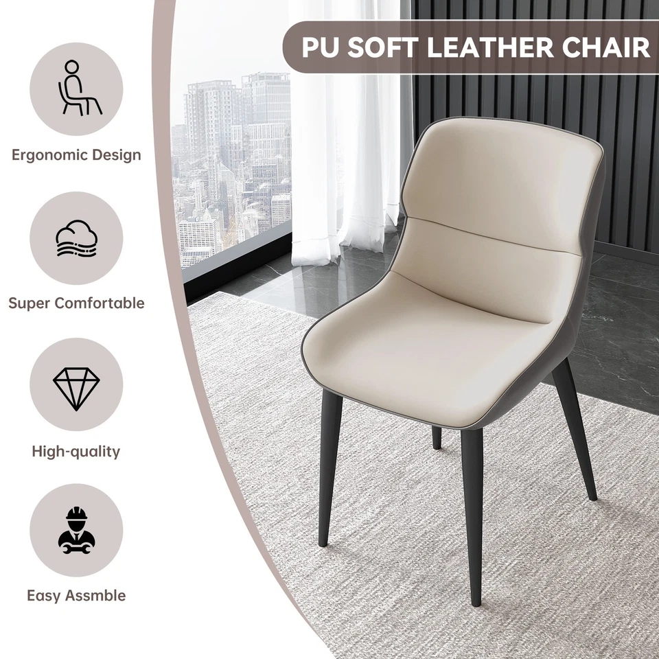 Juego de 2 Sillas de Comedor Sillas de Cuero PU Gris con Cómodo Cojín para Cocina Foto 4 de 4