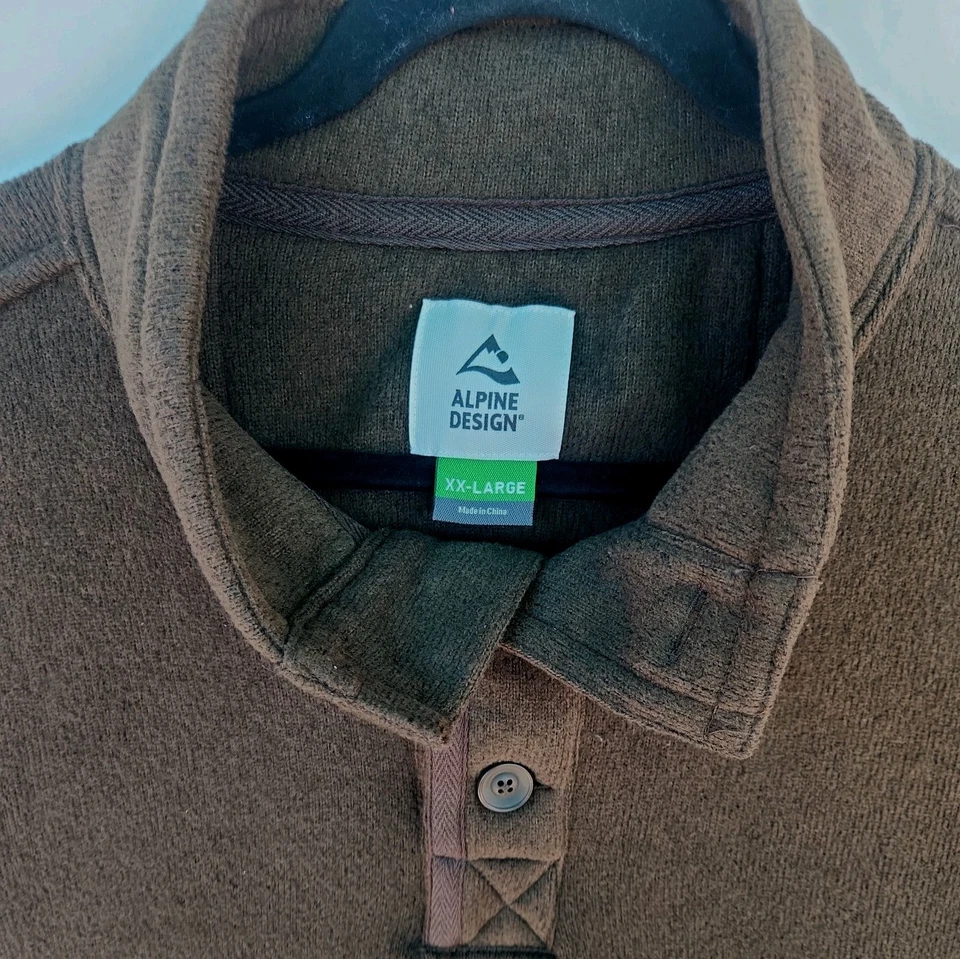 Alpine Design XXL Men's Brown Pullover Sweater,  2-button, Breathable, High Neck - Image 2 of 4