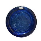 Vintage Blenko Blue Armadillo Thick Glass Ashtray  #651 Heavy 8.75" Rare 1960s