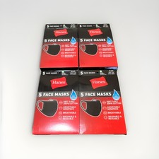20 Black Face Masks Soft 3-Ply 100 Cotton Adjustable Nosepiece Washable - Hanes