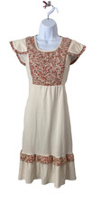 Vintage 70  s Prairie Dress Floral Cream w. Flutter Sleeves Cottagecore Western M