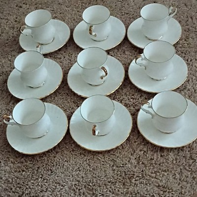 Elizabeth Fine Bone China White Cup & Saucer Set Gold Trim Made in England Vinta